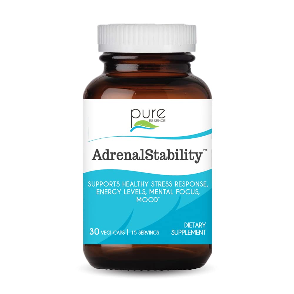 Adrenal Stability by Pure Essence - Adrenal Fatigue Supplement met Ashwagandha, Heilige Basil, Ondersteunt Gezonde Stress Response, Energie, Slaap (30 Caps)