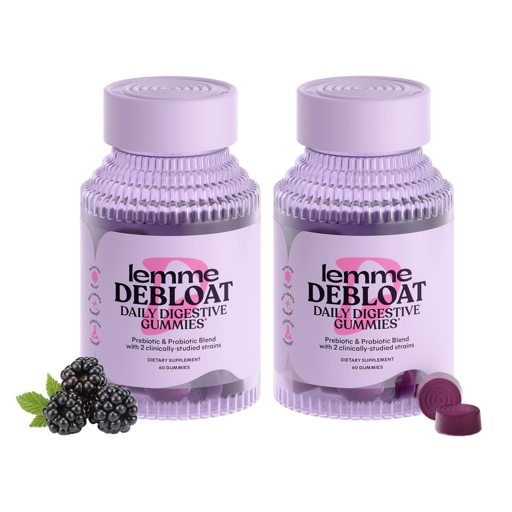 Lemme Debloat - Digestieve en Gut Health Gummies met 2 klinisch bestudeerde Probiotica & Prebiotica, Vegetarisch, Glutenvrij, Niet GGO, BlackBerry Flavor (60 Count) (Pack of 2)