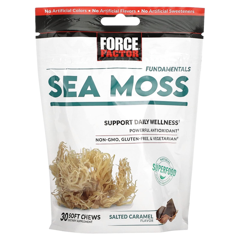 Force Factor Sea Moss Soft Chews, Support Immunity, Digestion, and Heart Health, Irish Sea Moss Superfood & Antioxidants Supplement, Non-GMO, Gluten-Free, Salted Caramel Flavor, 30 Soft Chews