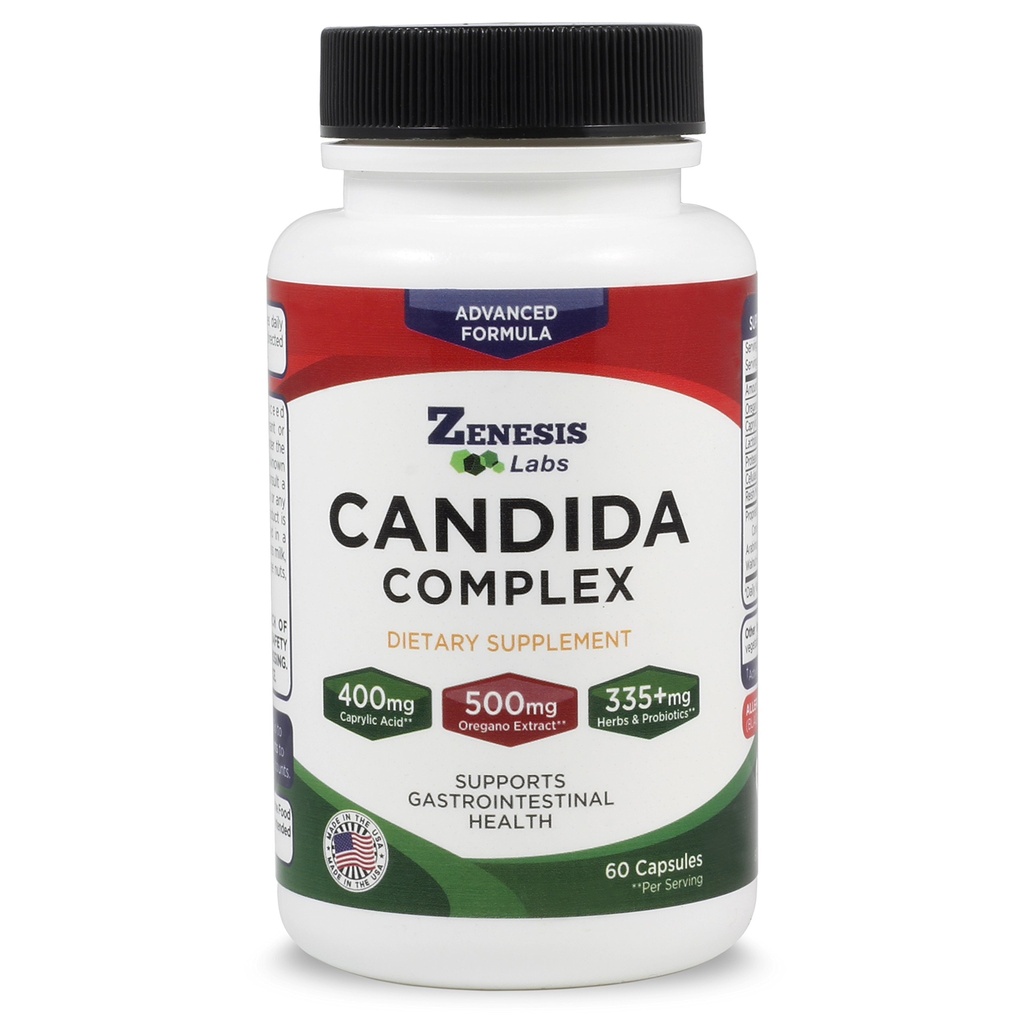 Zenese Labs Candida Complex Cleanse Detox Caprylic Acid Supplement, Oregano Extract, Probiotica, Enzymen (60 capsules, 30 dagen levering)
