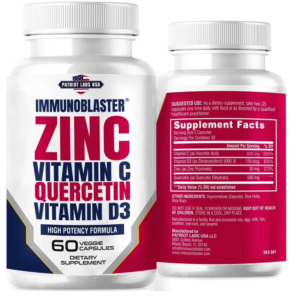 Zink quercetine 500 mg met vitamine D en C Antioxidant Immune Support High Potency quercetin Zink Supplement voor mannen en vrouwen - Gluten, soja, & zuivelvrij - 60 Tellen (pakket van 1)