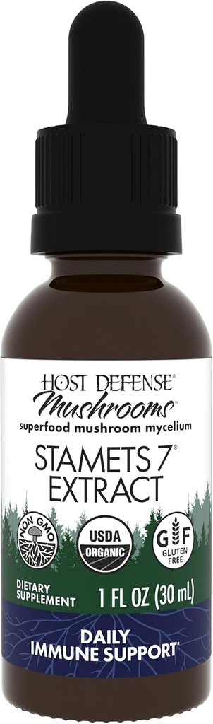 Host Defense Stamets 7 Extract - 7 species Blend - Mushroom Supplement for Immune Support with Royal Sun Blazei, Cordyceps, Reishi, Maitake, Lion's Mane, Chaga & Mesima - 1 fl oz (30 Servings) *
