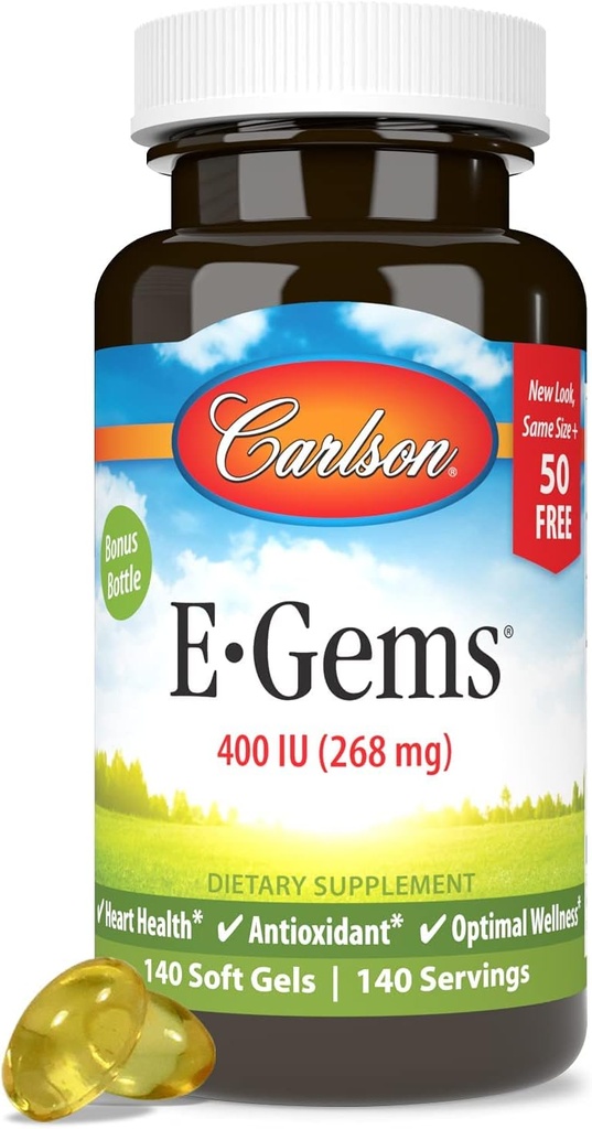 Carlson - E-Gems 400 IE (268 mg), natuurlijk-bron vitamine E, optimale wellness, 140 zachte gels