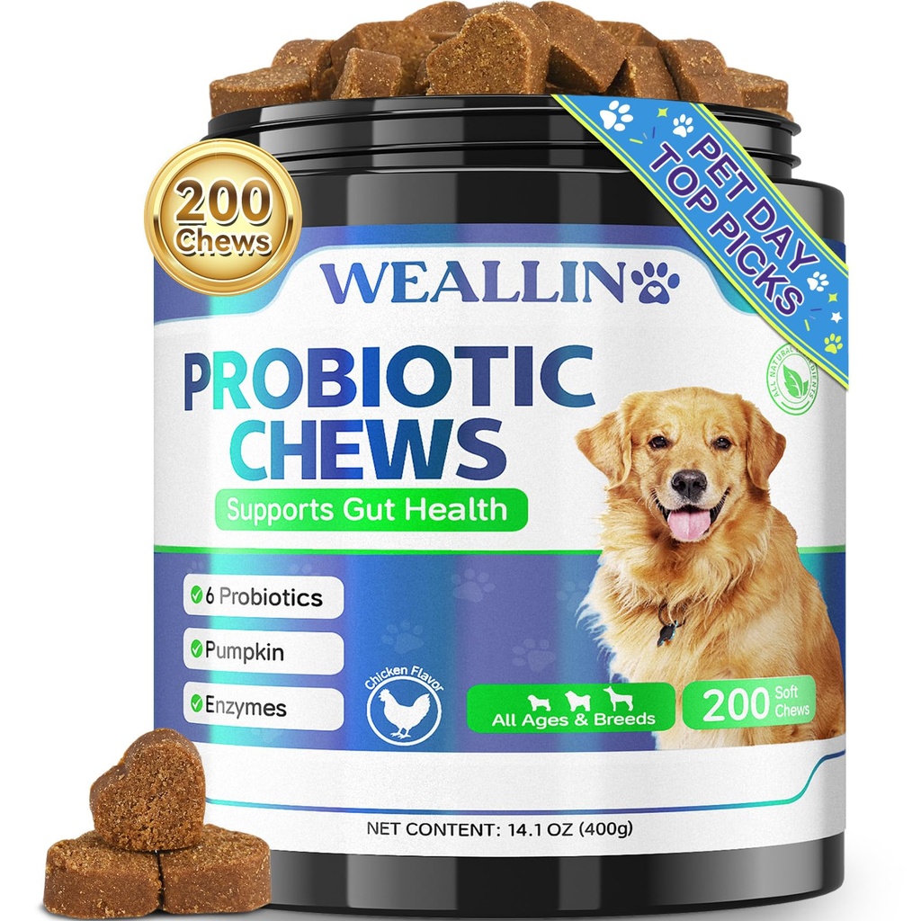 200 PCS Probiotica voor honden - Honden Probiotische Kauwen voor Gut Health, Digestieve Ondersteuning & Itchy Huidverlossing Dieren Diarree Gasbehandeling - Probiotica, Digestieve Enzymen, Prebiotica, Pompoen