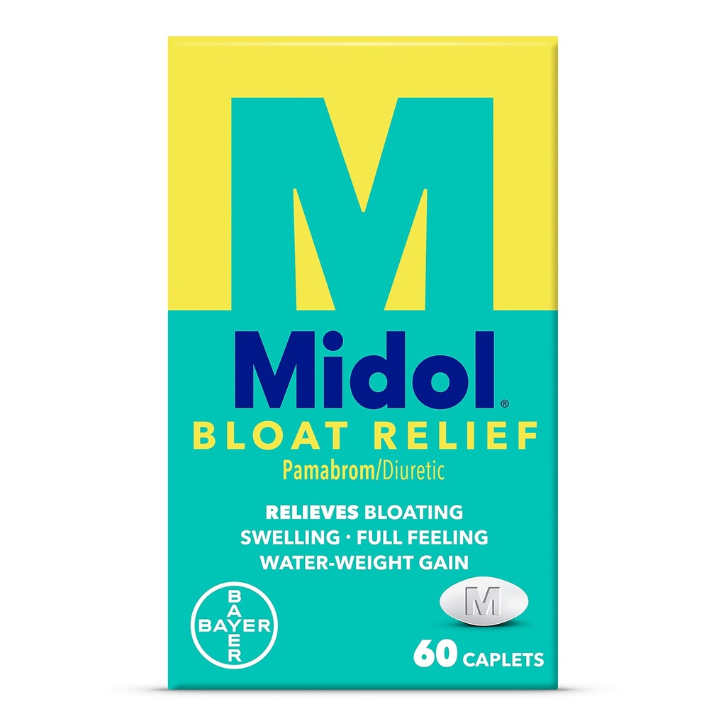 Midol Bloat Relief Caplets met Pamabrom, Verlichten opgeblazen symptomen voor en tijdens uw periode, Biedt tot 6 uur van verlichting voor vrouwen, 60 Tel.