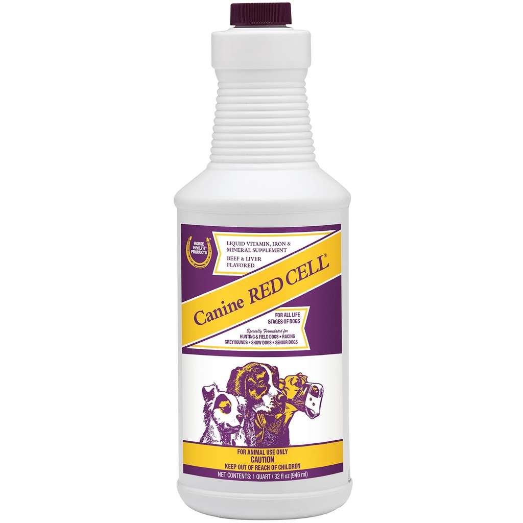 Horse Health Canine Red Cell, Liquid Vitamin-Iron-Mineral Supplement voor Puppies, Active Senior en zwangere honden, 1 Quart