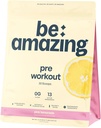 BE AMAZING pre workout poeder, veganistisch supplement met 125mg natuurlijke cafeïne, Ashwagandha en adaptogenen, suikervrije drankmix voor mannen en vrouwen, glutenvrij, non-GMO, roze limonade, 30 porties