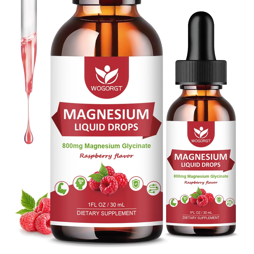 (2 Pack) Magnesium Glycinate Liquid Drops with Citrate & Taurate - High Absorptie 1000mg Liquid Magnesium Complex with D3, GABA, L-theanine for Cognition, Muscle & Focus, Raspberry Flavor - 30ml