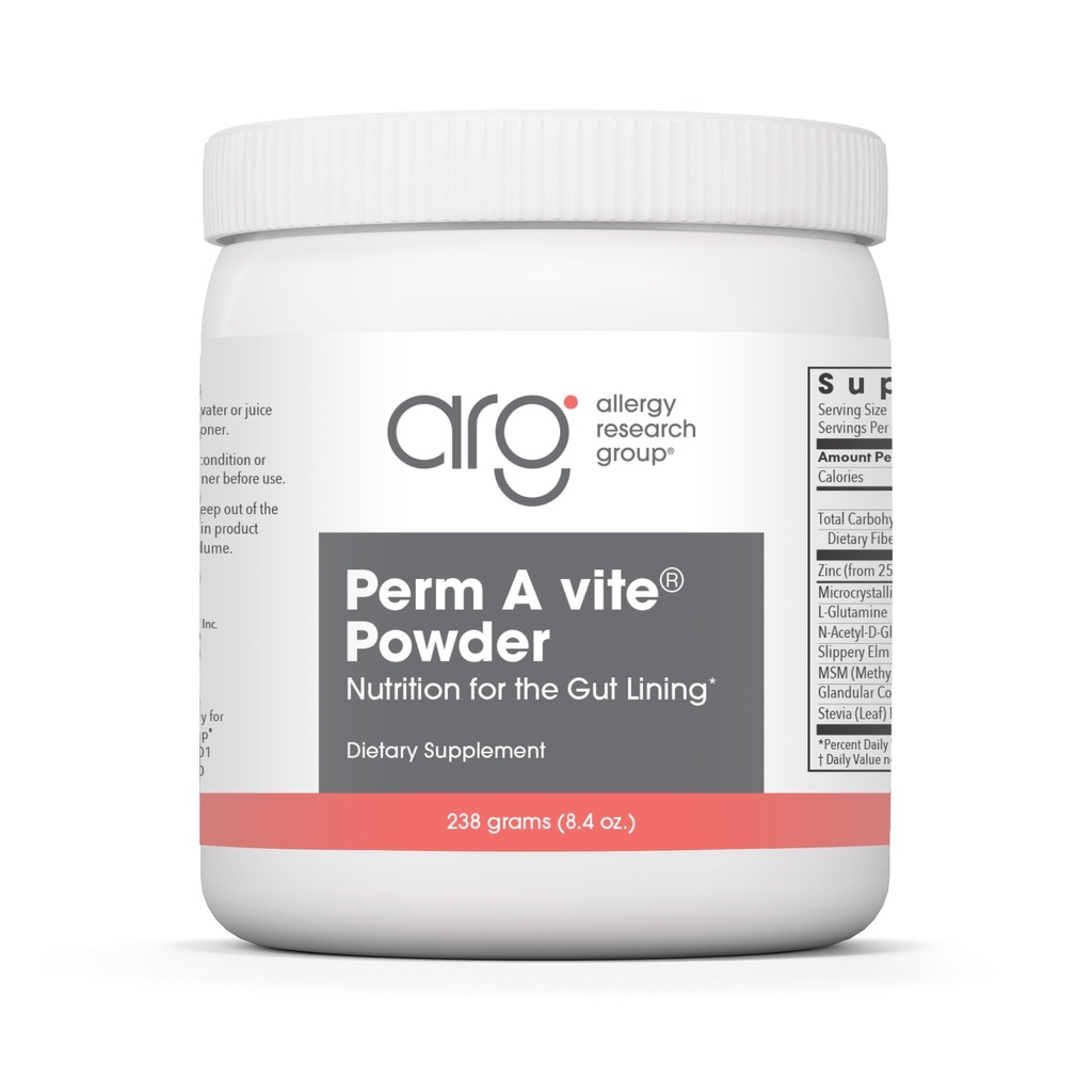Groupe de recherche sur l'allergie Perm A Vite Powder - Gut Health for Men & Women, L-Glutamine, Slippery Elm - 8,4 Oz