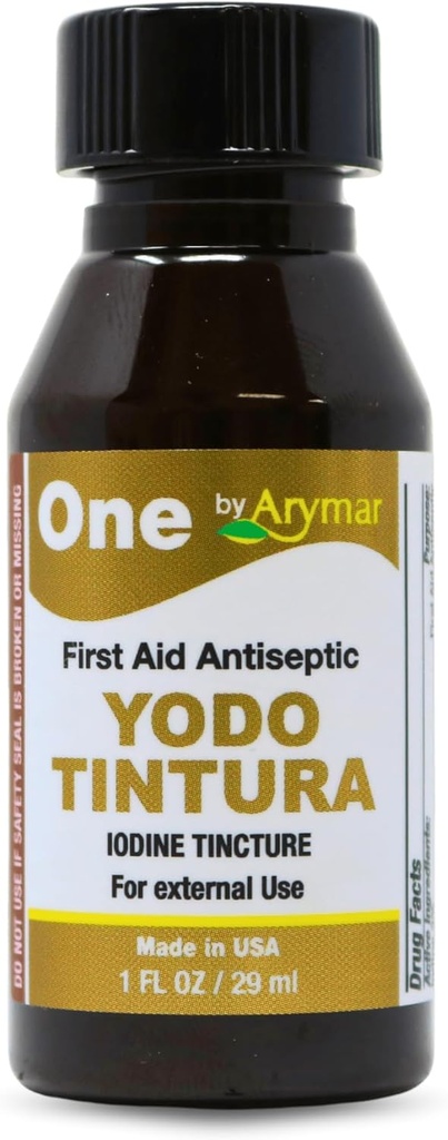 Arymar Jodium Tinctuur, YODO Tintura 2% Topische oplossing voor kleine sneden, Scrapes, Burns, 1 Fl Oz