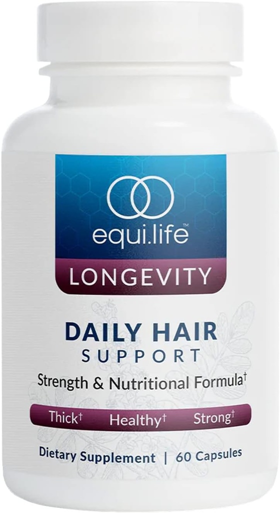 Equilife Dagelijkse Hair Support, Hair Supplement met Biotine, Ashwagandha, Zink, Selenium, en Saw Palmetto, Vitaminen en Mineralen voor haar en Scalp voeding, Glutenvrij, 60 Capsules