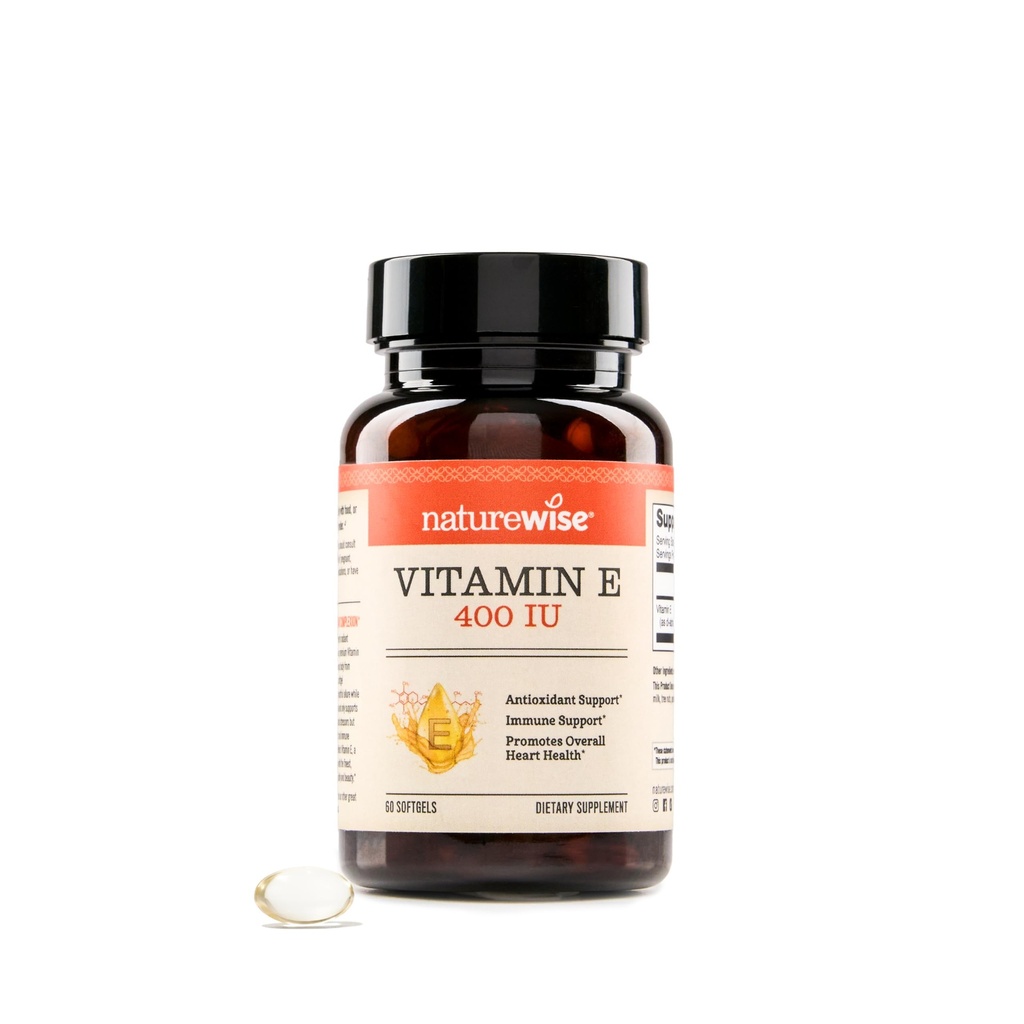 NatureWise Vitamin E 400 IE Softgels (180mg DL-Alpha) - Zuivel, Gluten en Sojavrij, niet-GMO Antioxidant Dieetsupplement voor huid, hart, oog en immuungezondheid - 2-maands aanbod, 60 Tel.