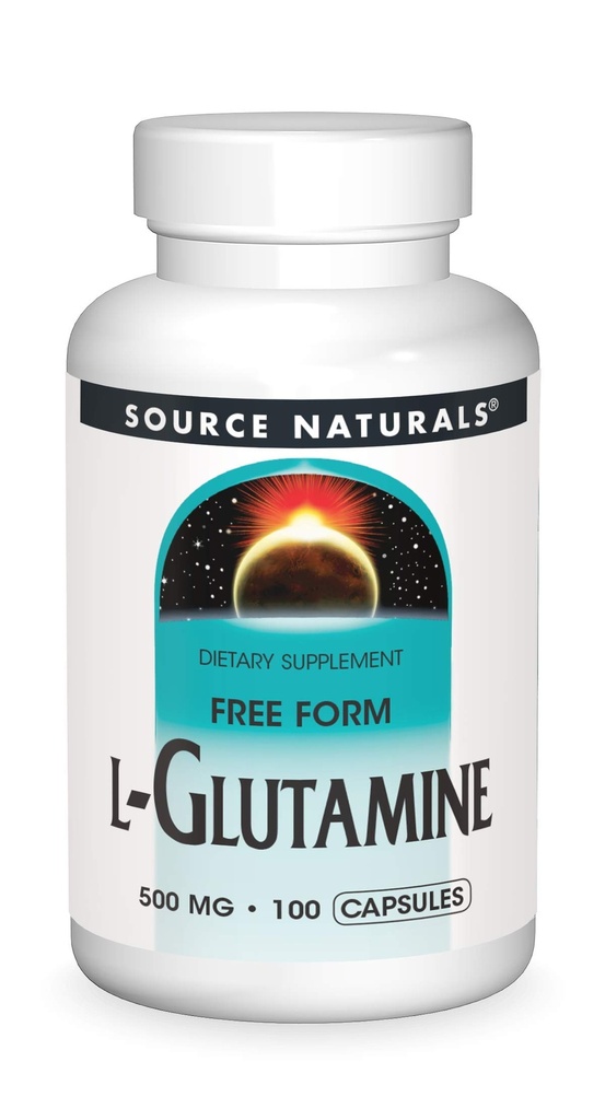 Bron Naturals L-Glutamine - Vrije vorm Aminozuur dat Metabole Energie ondersteunt - 100 Capsules