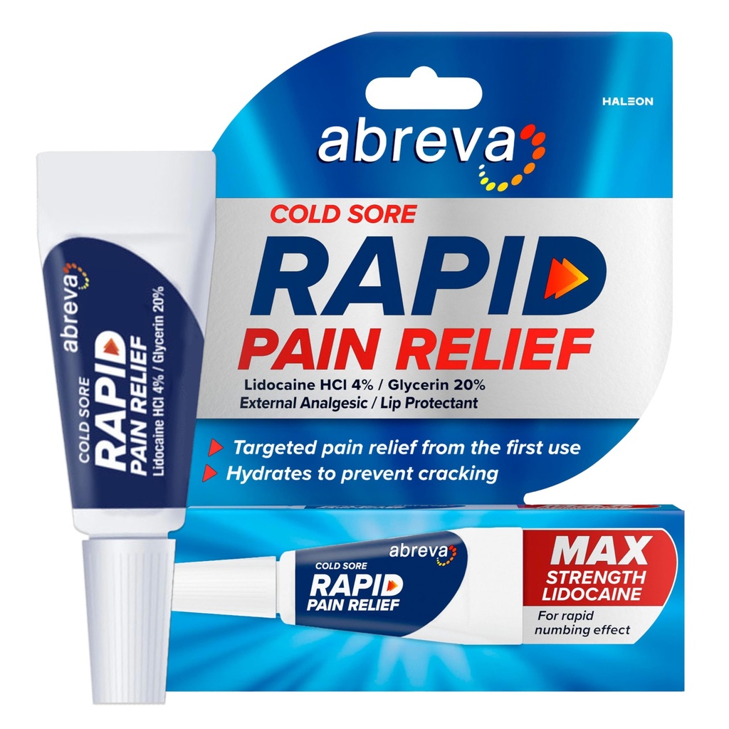 Abreva Cold Sore Treatment Rapid Pain Relief Cream - 1 Tube, 3 Gram