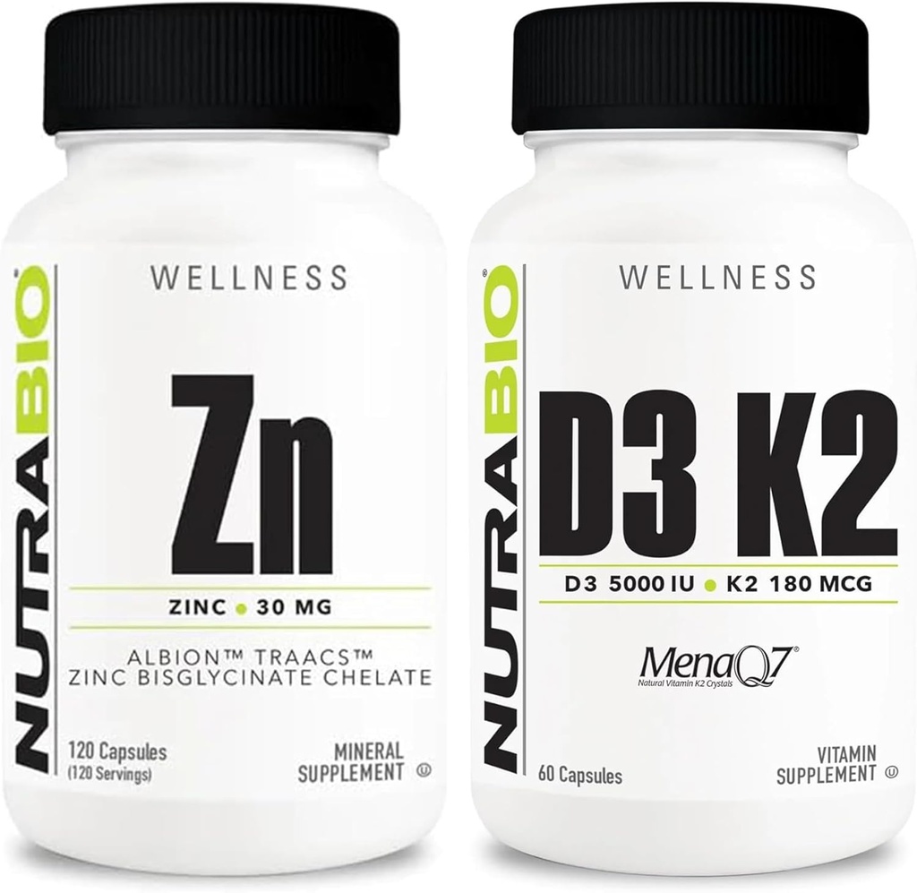 NutraBio zinkchelaat en vitamine D3 K2 Mineral Supplement Bundle 