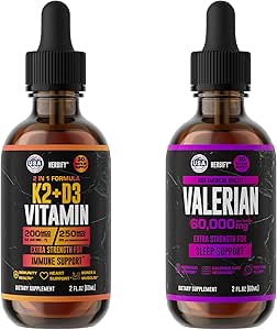 HERBIFY Bundle - K2 and D3 Drops & Valerian Root Tincture - Bone Strength & Nervous System Support