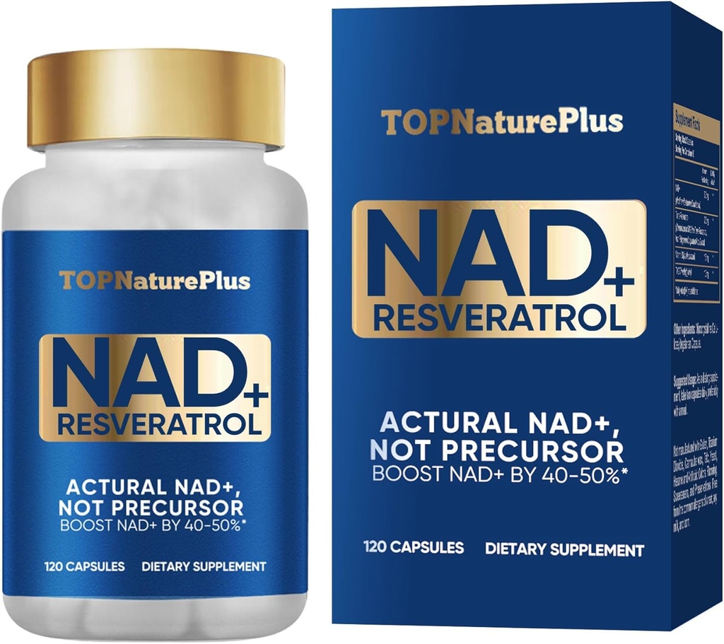Supplément NAD+ 1000 mg Pure Organic, le plus élevé Supplément NAD+ Resveratrol Absorption maximale pour la réparation de l'énergie et de l'ADN, la défense du vieillissement, le soutien de la fonction cérébrale, 120 capsules