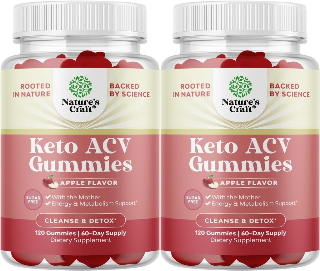 Keto ACV Gummies for Advanced Metabolisme Support with Mother - Sugar Free ACV Keto Gummies for Body Cleanse and Detox - Apple Cider Vinegar Detox Supplement for Women & Men - 120 Chews x2