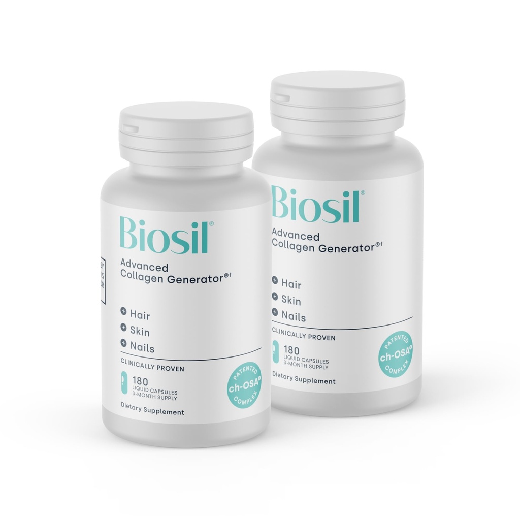 Biosil Collagen Booster Supplement - 180 Liquid Capsules, Pack of 2 - Patented ch-OSA Activator for Skin, Hair, Nails & Joints - Supports Natural Production - 180-Day Supply