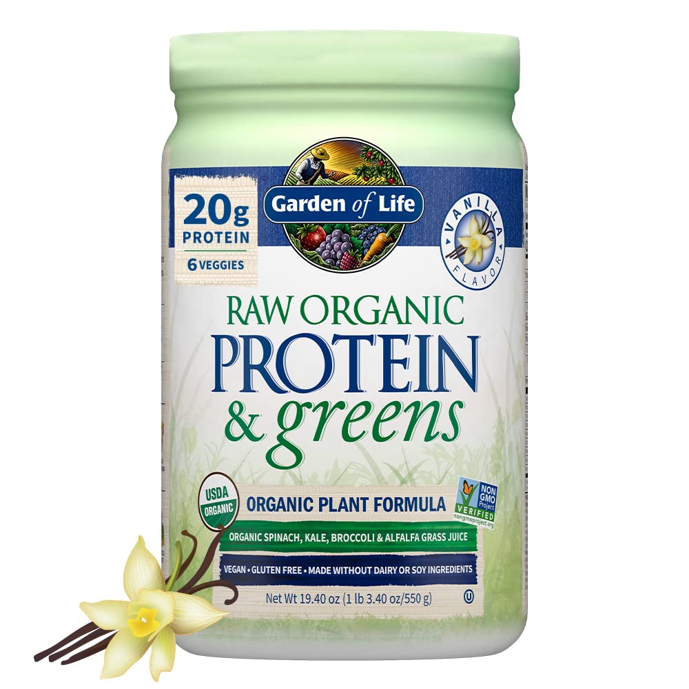 Tuin van het leven Rauw Organisch Proteïne & Greens Vanille - Vegan Proteïne Poeder voor vrouwen en mannen, plantaardige en erwten Proteïne, Groenen & Probiotica, Gluten Gratis Lage Kool Shake Made Without Dairy 20 Servers