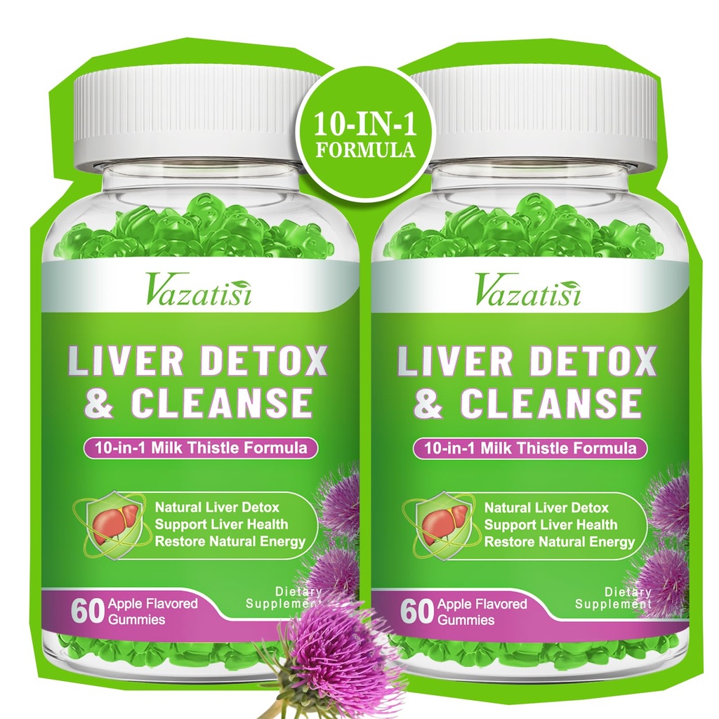 Leverreiniging Detox Repair Gummies, Milk Thistle Gummies met Artichoke, Dandelion voor leverondersteuning, Vegan & Non-GMO, Gelatine-Free, Apple Flavor 120ct