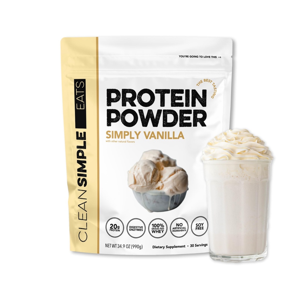 Nettoyer la poudre de protéines de lactosérum, simplement de vanille naturellement sucrée, 100% de poudre de protéines de fécule avec enzymes digestives et aucun ingrédient artificiel, sans gluten, 30 portions