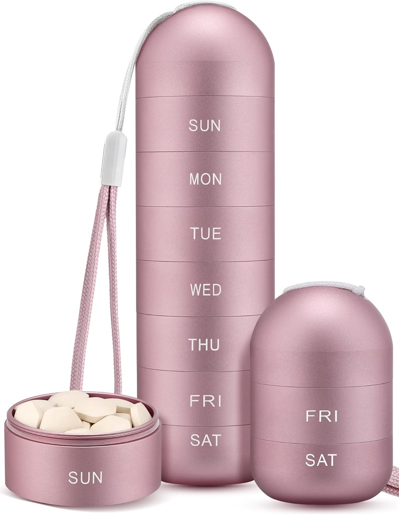 Zannaki metaal vocht Proof Week pil Organisator, Stapelbare aluminiumlegering BPA Gratis reizen Wandelen 7 dagen pil Box geval waterdicht en groot compartiment om pillen, vitamines, visolie, supplementen te houden