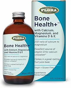Flora Bone Health+ - Calcium & Magnesium Supplement - Biedt Bone Support - Bevat vitamine D3 & Vitamine K2 - Vegan & Glutenvrije - Heerlijke fruitsap Base - 8 fl. oz.