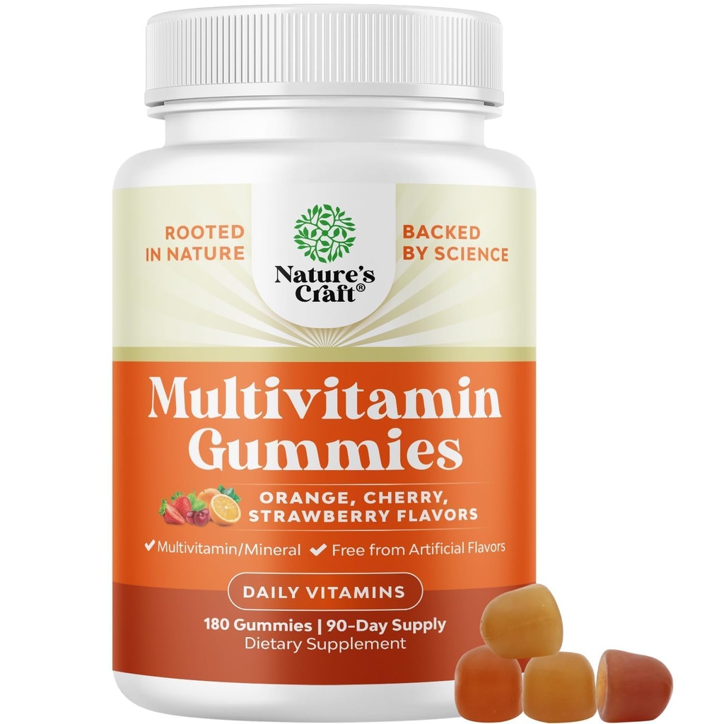 Krachtige dagelijkse multivitamine Gummies voor volwassenen - Wellness Blend van vitamine D A C E B12 Zink en Biotine - Volwassen vitamine Gummy voor energie en immuungezondheid - Non-GMO Glutenvrij en Halal - 180 Gummies