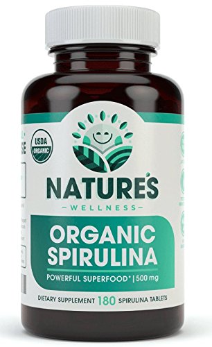 USDA Organic Spirulina Tablets - Non-GMO Green Superfood Supplement: 3000mg Fresh Blue Green Algen, Vegan, Glutenvrij, Duurzaam Gegroeid, Pesticiden Vrij en Niet-Ir uitgestraald, 500mg per Tablet, 180'