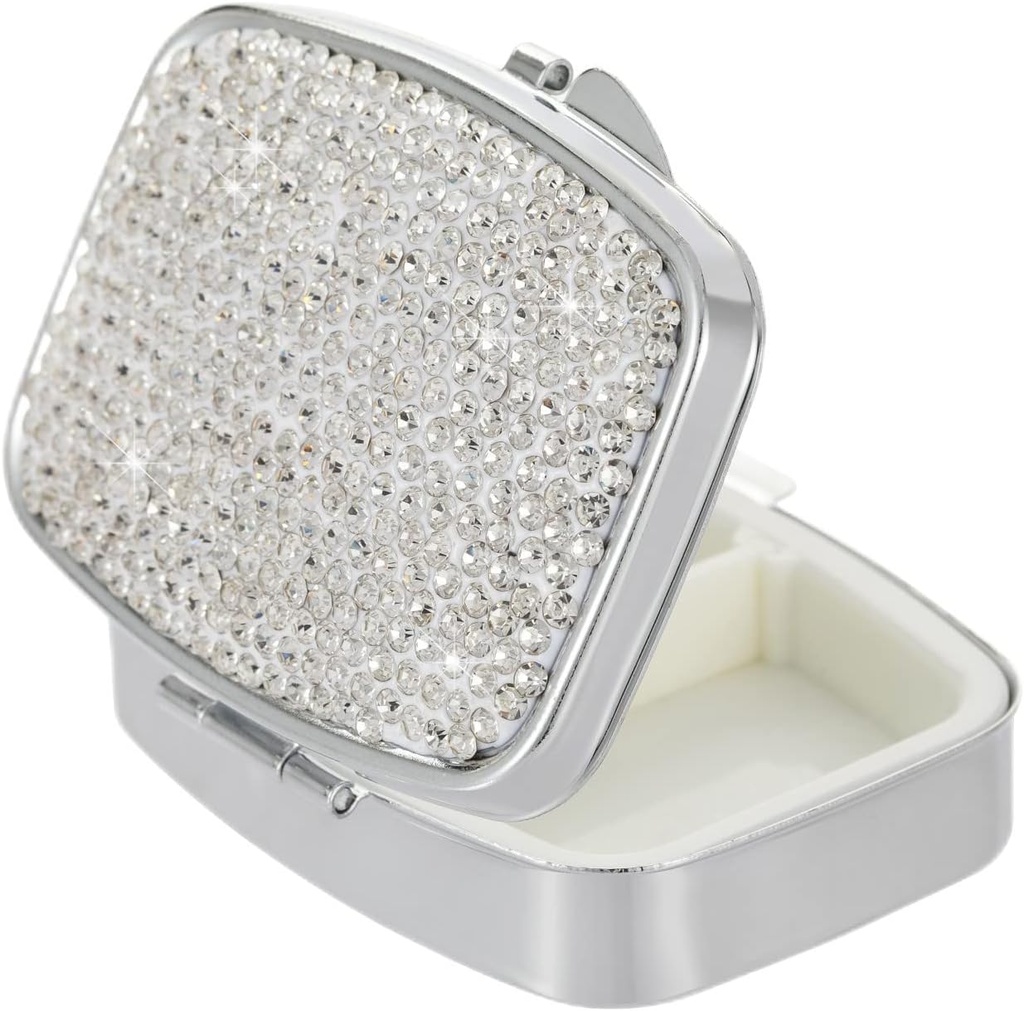 Pocket Pharmacie Bling 2 Compartiment Médecine Organisateur Petit récipient mignon Pill Case de voyage Pill Box pour Purse Square Vitamine Holder pour Pocket (Argent)