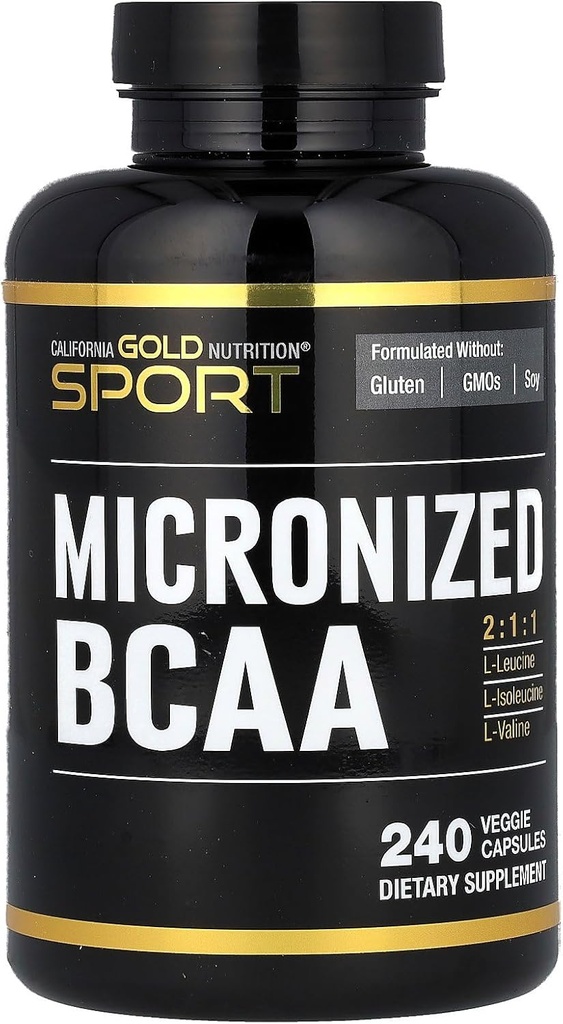 California Gold Nutrition Sport, Micronized BCAA, vertakte keten Aminozuren, 240 Veggie Capsules