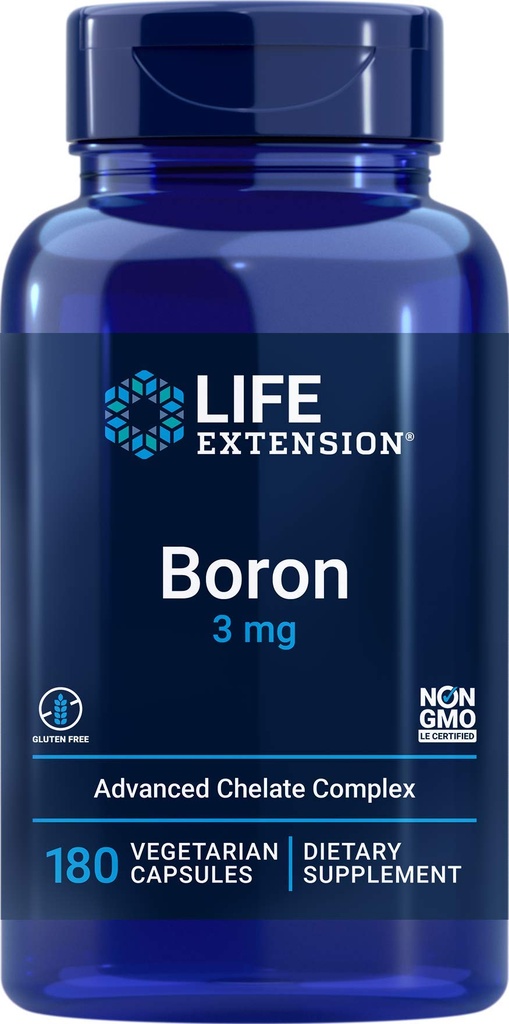 Levensverlenging Boron 3mg 180 Veg Caps - Triple Boron Complex met Boron Citraat, Glycinate, aspartaat - 3 mg Capsules - Verbeterd met vitamine B2