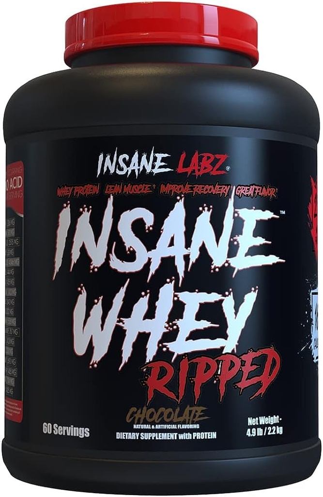Insane Labz Insane Whey Ripped, Lean Muscle Building Protein met L-Carnitine en CLA Oil Powder, 5lbs 60 Servers, Chocolade
