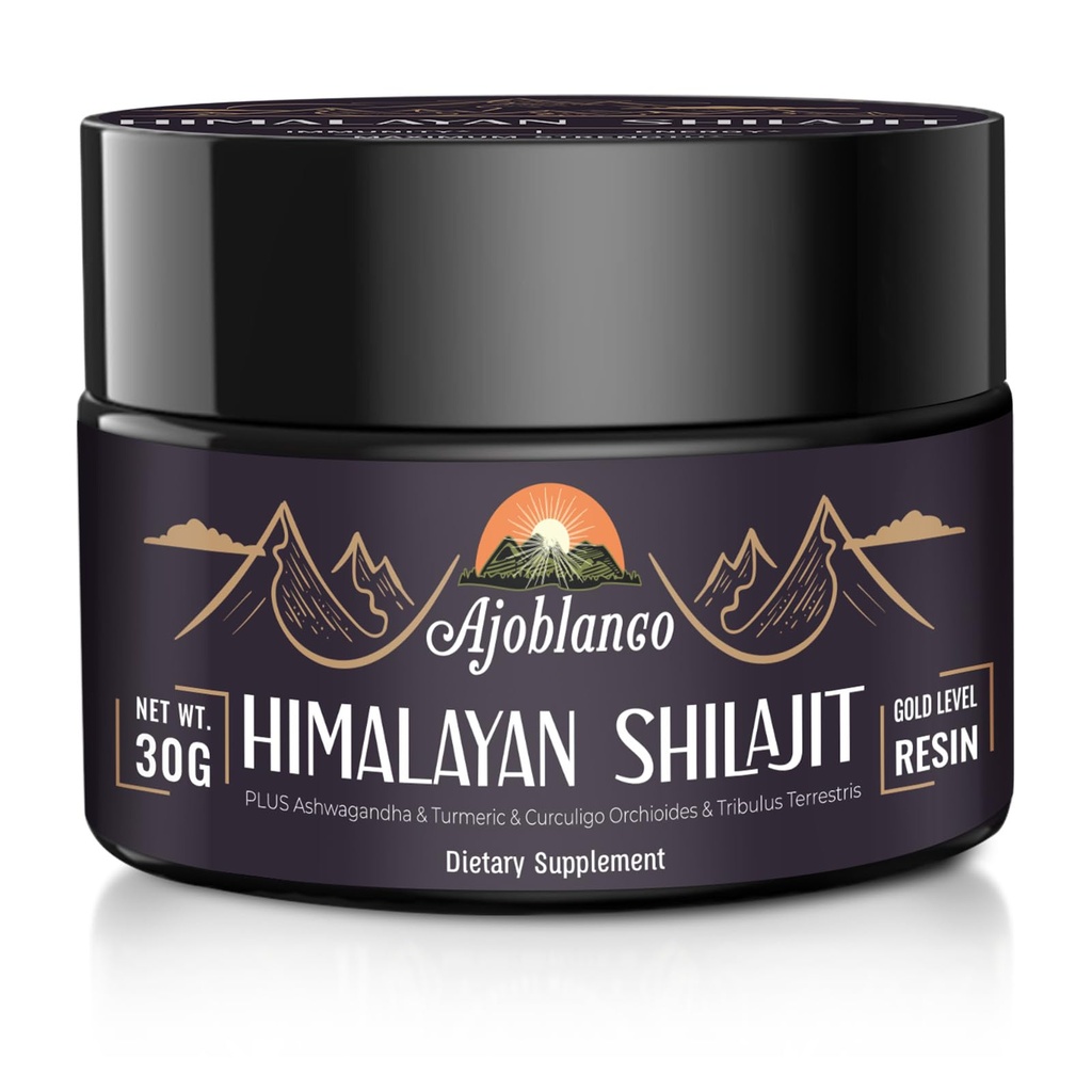 Ajoblanco 600mg Natural Himalaya Organic Shilajit Resin - Himalaya Gold Shilajit Resin met Organic Ayurvedic Blend in High Potency for Energy, Strength & Immunity, Pack of 1