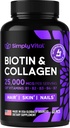 Biotine en Collageen Supplementen met Keratine 25000 mcg - Haarhuid & Nails Vitaminen met Collageen Keratine B Complex - Made in USA - Biotine voor haargroei Vrouwen & Mannen ondersteunen huid & Nails, 60 capsules