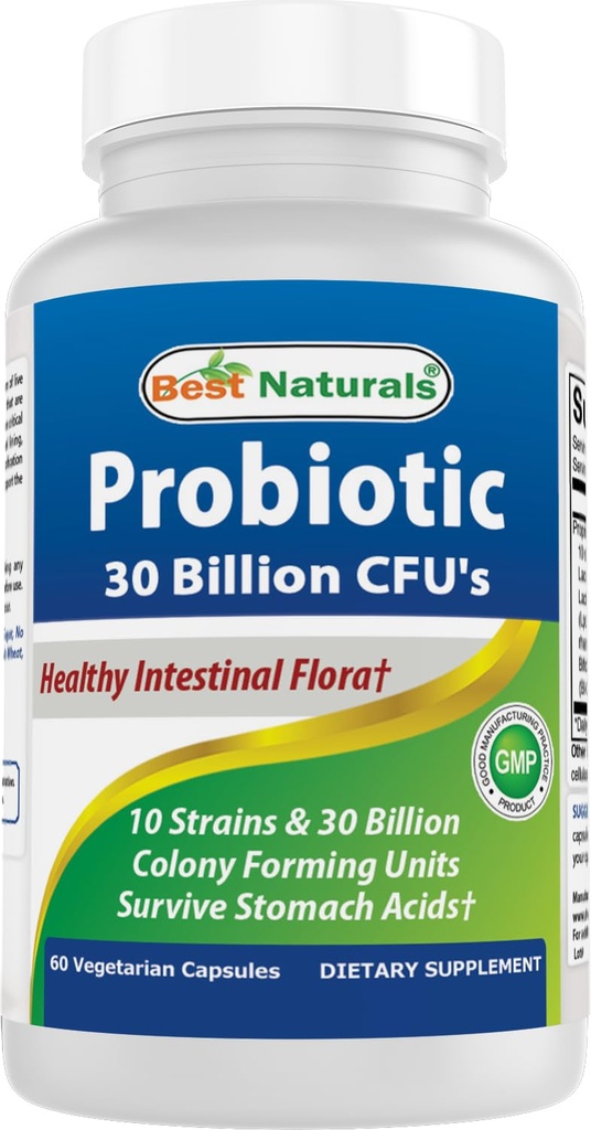 Best Naturals Probiotic 10 Strains & 30 Miljard CFU Intestinal Flora, 60 Veggie Capsules (60 Tellen (pakket 1))