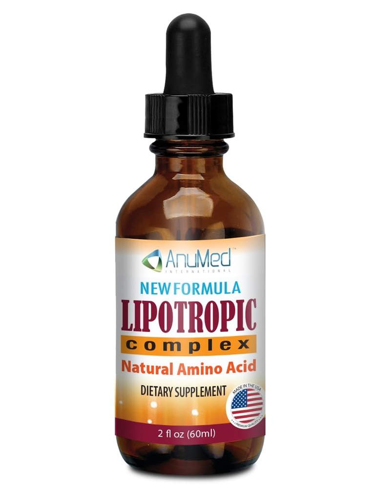 ANUMED - Les gouttes liquides complexes lipotropiques avec la vitamine B12, B6, acide folique, Choline, Inositol pour la santé du foie, nettoyant naturel, detox + stimule les niveaux d'énergie naturelle. Vegan, non-OGM, sans gluten (2oz)