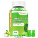 240MG Ginkgo Biloba Gummies avec Ginseng et Magnésium, Ginko Biloba Suppléments Gummies pour Focus Cerveau, Mood et Mémoire pour Adultes, 60 Cts