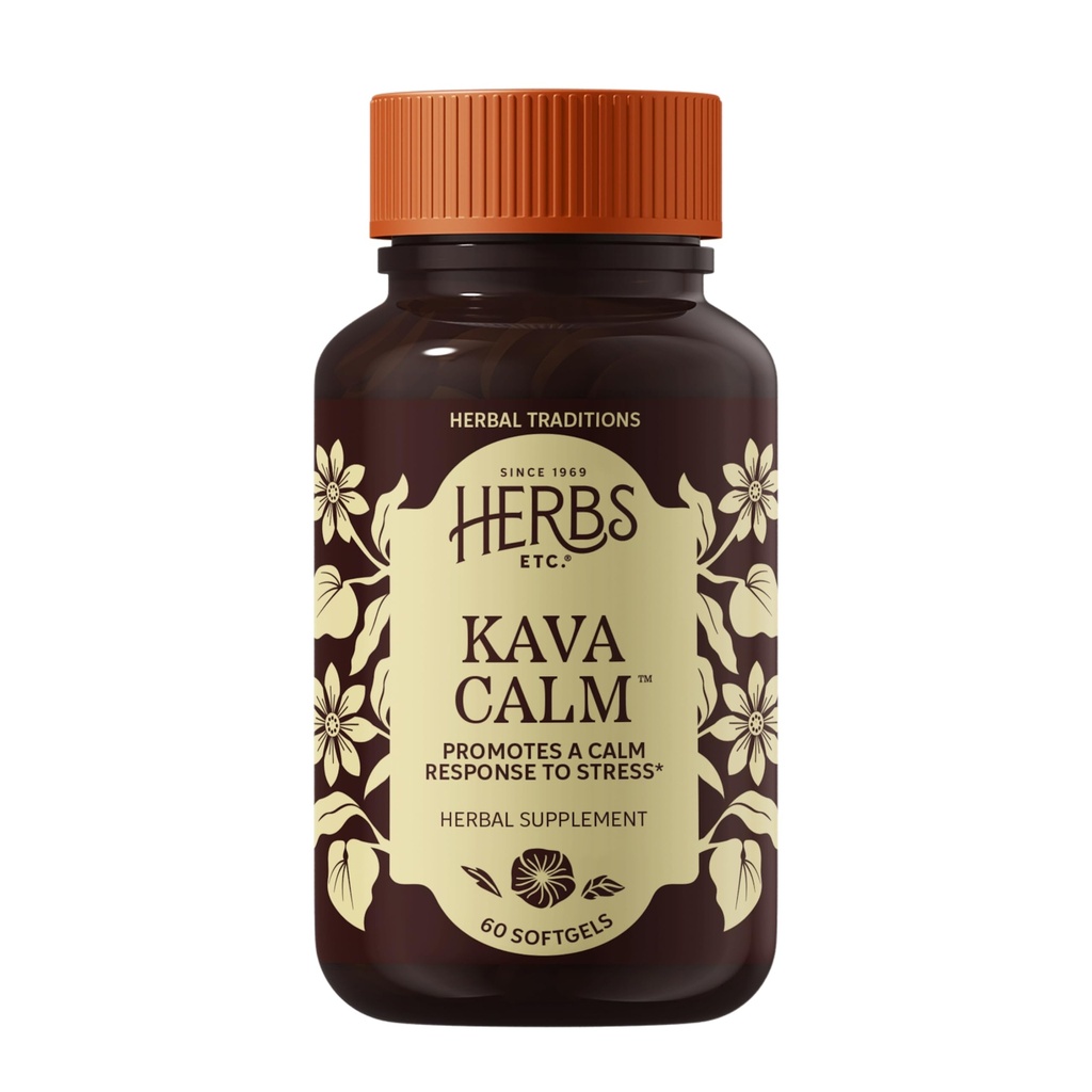 Herbs Etc. Kava Complexe Calme - Supplément à base de plantes pour soutenir la relaxation naturelle - Soutient le sommeil reposant - Supplément apaisant Nerve - 60 Softgels (60 portions)