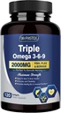 Triple Omega 3-6-9 Fish Oil 2000mg with Vitamin E - EPA & DHA Fatty Acids Supplement - Ondersteunt Hart, Hersenen, Oog, Huid & Immune Health - Inclusief Vlaszaad & Borage, Non-GMO, 120 Softgels