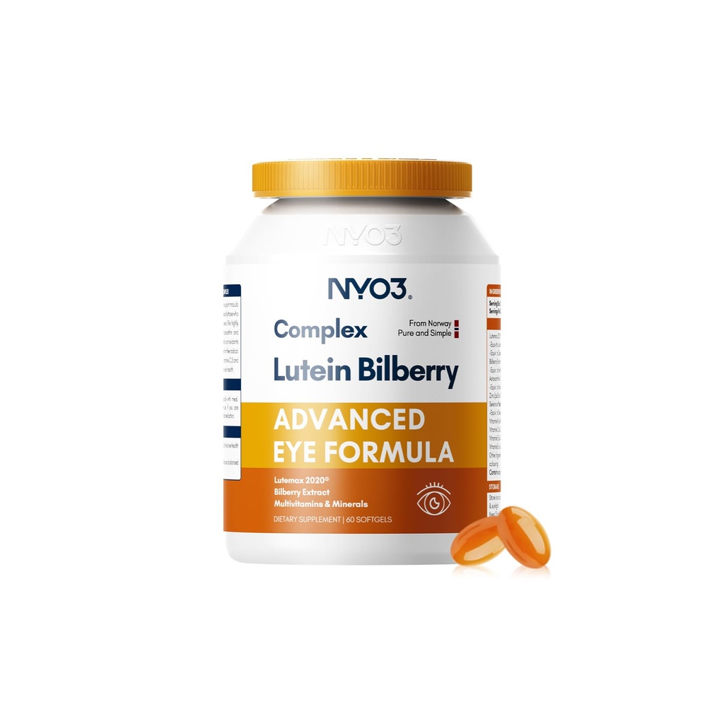 NYO3 Oogvitaminen met luteïne en zeaxanthine, gepatenteerde oogformule, aanbevolen door NIH, Advanced Bilberry & Astaxanthine,Vitamins A, C, E, B12 & Minerals, Eye Health & Vision Protection, 60 Softgels