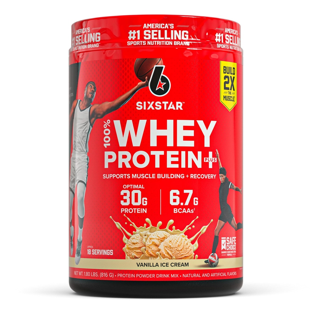 Zes Star Whey Protein Powder Plus - Spieropbouw & Recovery Formule met Whey Isolate Powder, BCAA's, 30g Proteïne, Immune Support - Post-workout Supplement - Vanille Cream, 1,8 lbs