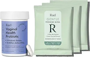 Rael Bundle - Probiotica Supplementen voor vrouwen, spijsverteringsenzymen, urinetrek gezondheid (30 dagen aanbod) & Flushable vrouwelijke doekjes, pH-balans (10 tellingen, verpakking van 3)