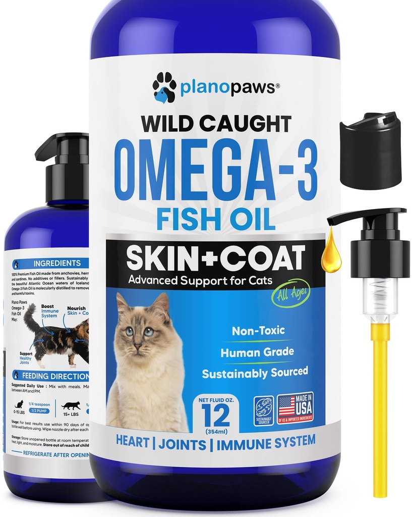 Omega 3 Visolie voor katten - Beter dan Zalmolie - Kitten & Cat Vitaminen en supplementen - Kat Dandruff behandeling - vloeibare visolie voor huisdieren - Vergieten Ondersteuning - Kat Gezondheid Supplies voor alle leeftijden