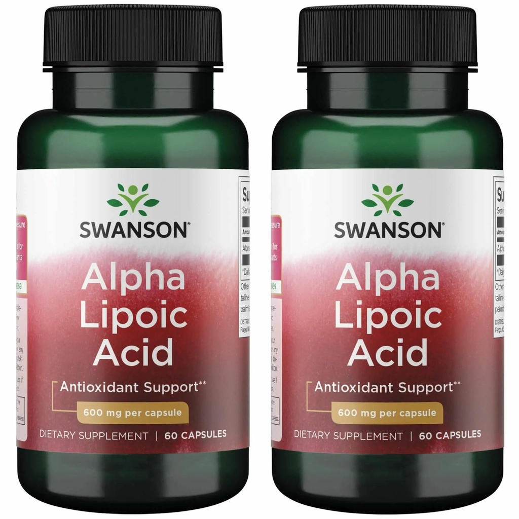 Swanson Alpha Lipoïnezuur - natuurlijk supplement ondersteunen gezonde bloeddrukniveaus al binnen een normaal bereik - bevordert koolhydraten Metabolisme - (60 capsules, 600 mg elk) (2 verpakkingen)