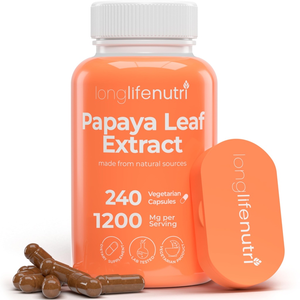 LongLifeNutri Papaya Extract Supplément 1 200mg par portion - 240 Capsules végétariennes, alimentation de 4 mois, de Carica Papaya pour le bien-être quotidien, certifiée GMP, fabriquée aux États-Unis