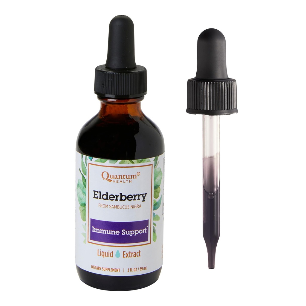 Quantum Health Black Elderberry Liquid Extract Sambucus Nigra Immune Formule de soutien 700mg - Boost quotidien de bien-être des antioxydants pour les femmes et les hommes - haute dose, absorption rapide, végétalien - 2 Fl Oz