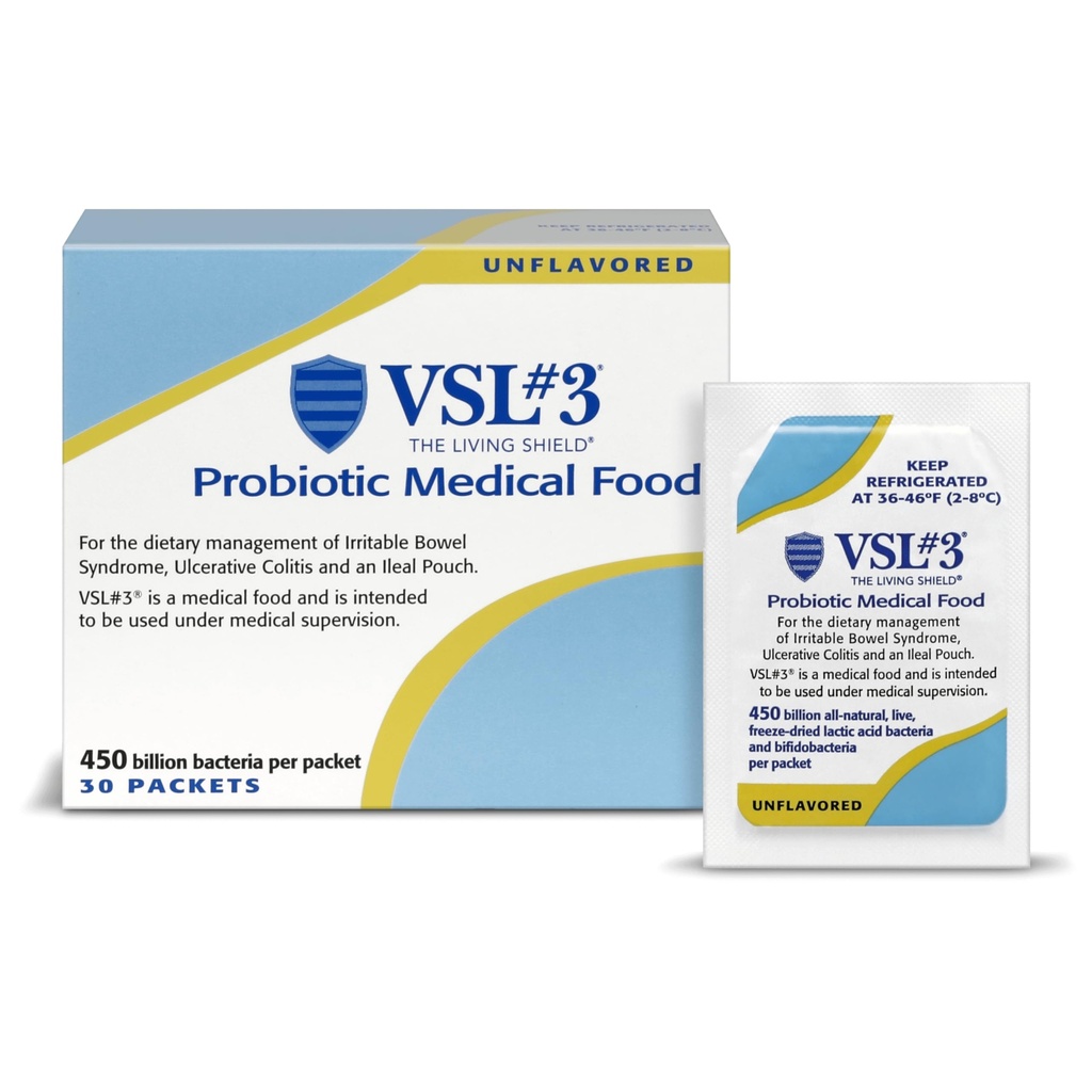 VSL #3® Probiotic Powder for Digestief Health, IBS & UC Symptomen - 450B CFUs, High-Potency, Multi-Strain, Live, Gekoeld Probiotic, Medical Food for Gut Health Support in Men & Women, 30 Pack