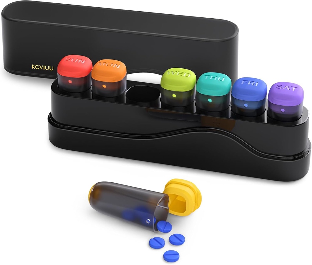 Week pil Organizer 1 keer per dag, afneembare pil doos 7 dagen, reis pil geval, eenmaal dagelijkse medicatie Dispenser, week pil houder container voor vitamine, geneeskunde, supplement, pilbox, zwart
